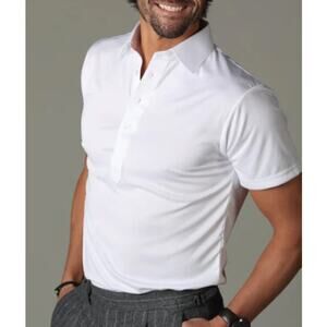 NEW Collars & Co Men's 3XL Collared Polo Dress Shirt Firm Collar Solid White S/S